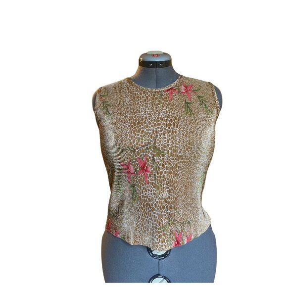 2000s crinkled gold and Pink metallic Sleeveless Tank Top - Picture 1 of 9